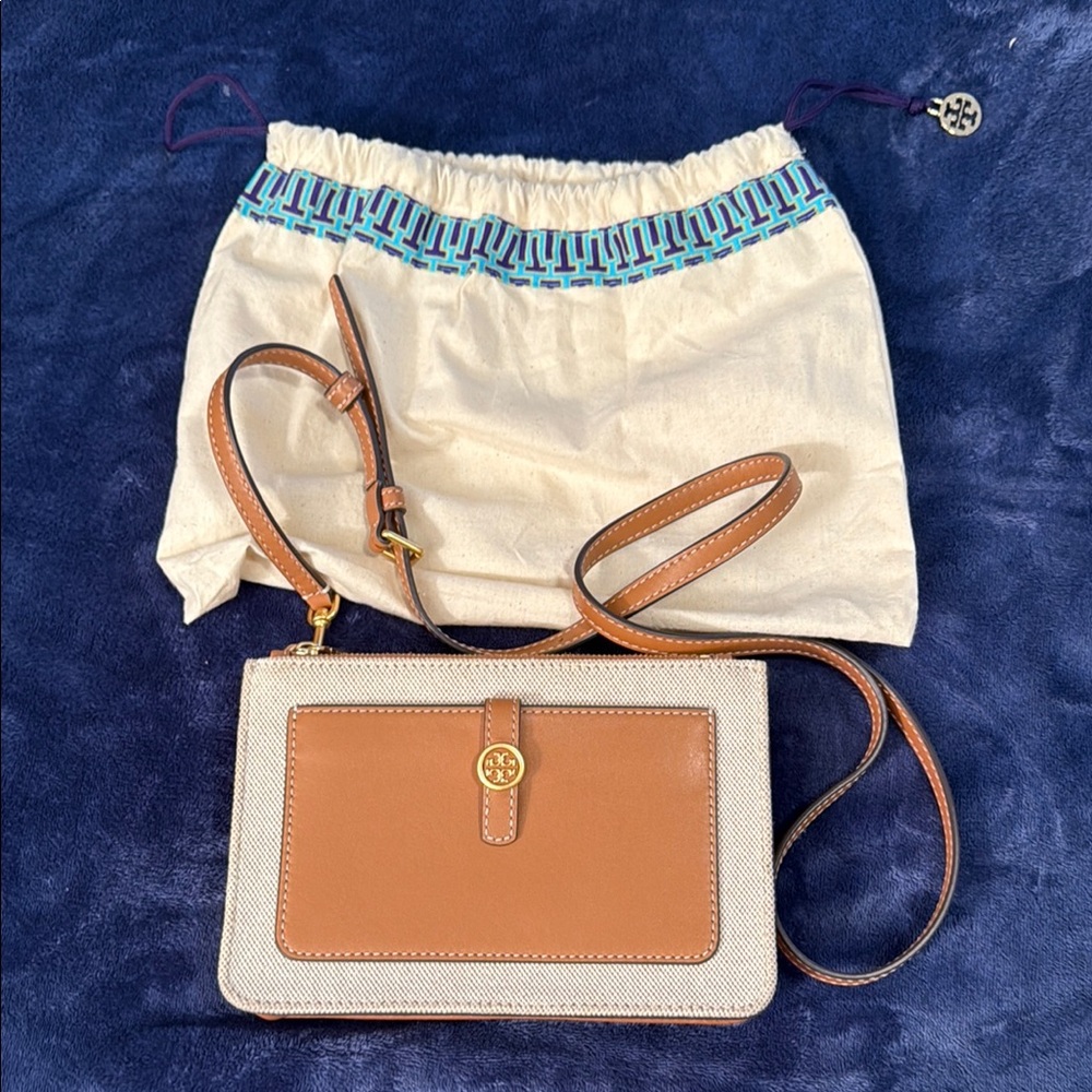 Tory Burch Cream and Tan Structured Crossbody Bag